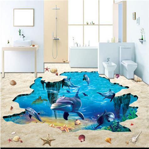 Custom Photo Floor Mural Wallpaper 3d Ocean Dolphin World Hotel