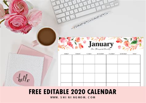 2020 Monthly Word Calendar Design Free Printable Temp