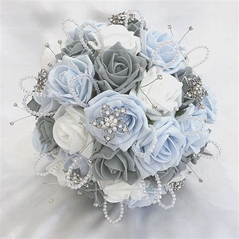 Fast and free shipping, free returns and cash on delivery available on eligible purchase. BRIDES POSY BOUQUET BABY BLUE WHITE & GREY ROSES ...