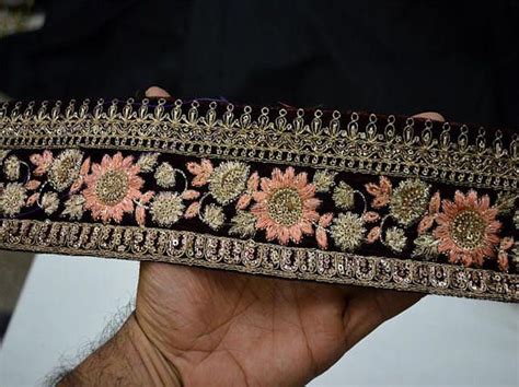 Maroon Velvet Fabric Trim By The Yard Indian Embroidered Laces Fabric