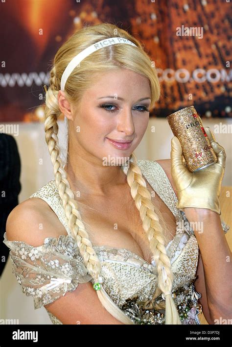 Us American Hotel Heiress Paris Hilton Poses With Her New Sparkling Vine Brand Rich Prosecco