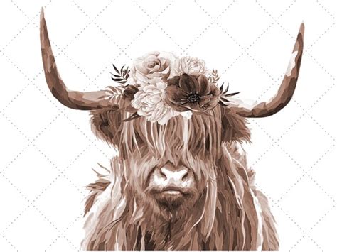 Watercolor Cow Highland Cow Png Cow Png Cow With Flowers Etsy