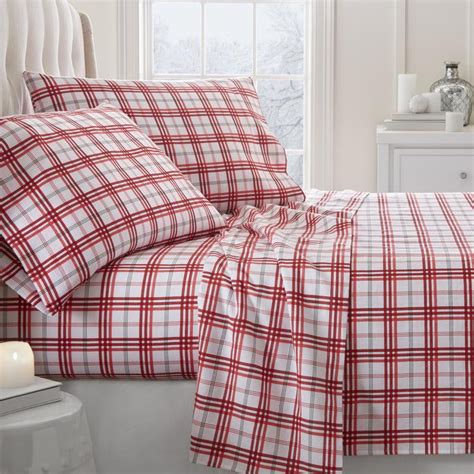 Noble Linens Premium Christmas Plaid 4 Piece Flannel Bed Sheet Set