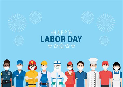 Masked Workers And Fireworks For Labor Day 1241643 Vector Art At Vecteezy