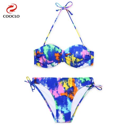 Cooclo Floral Print Sexy Bikinis Set Women Swimwear Push Up Swimsuit Halter Beachwear Tie Side
