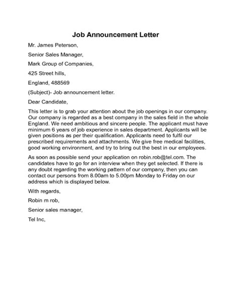 Sample Of Announcement Letter For New Position Caresizsiniz Com