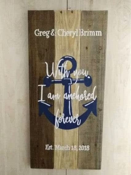 With You I Am Anchored Forever Wedding Guest Book Alternative Wood Sign