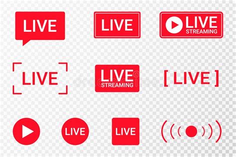 Set Of Live Streaming Icons Red Symbols And Buttons Of Live Streaming