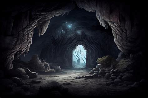 Premium Photo Mysterious Dark Cave Fantasy Landscape 3generative Ai