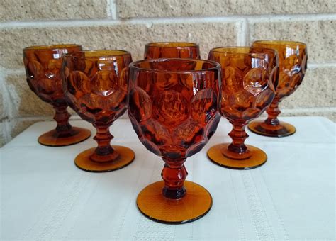 Amber Water Goblets Wine Glasses Provincial Imperial Etsy Goblet Wine Glasses Mid Century