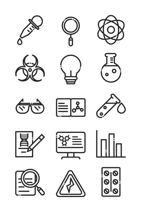 Science And Research Laboratory Study Icons Collection Line Style Icon
