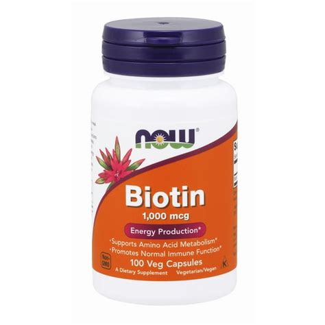 now supplements biotin 1 000 mcg amino acid metabolism energy production 100 capsules