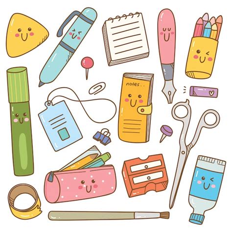 Premium Vector Set Of Kawaii Style Stationary