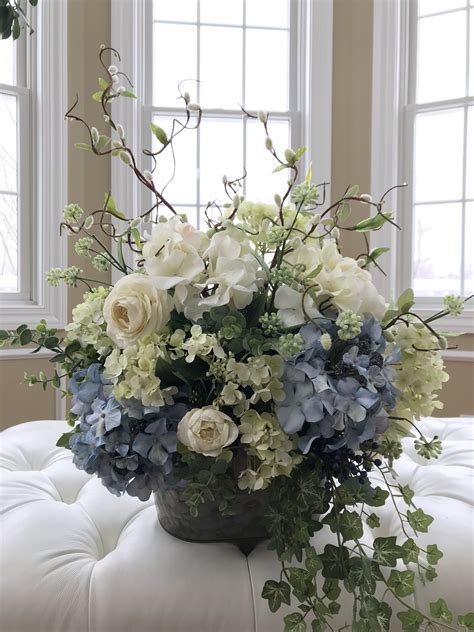 Blue Hydrangea Floral Arrangement Etsy Hydrangea Arrangements Silk