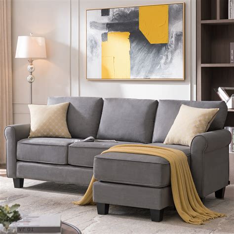 Sectional Sofa Convertible Couch L Shape Sofa Couch 3 Seat Dusty Grey