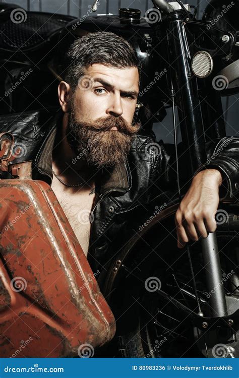 Bearded Man Hipster Biker Stock Photo Image Of Adult 80983236