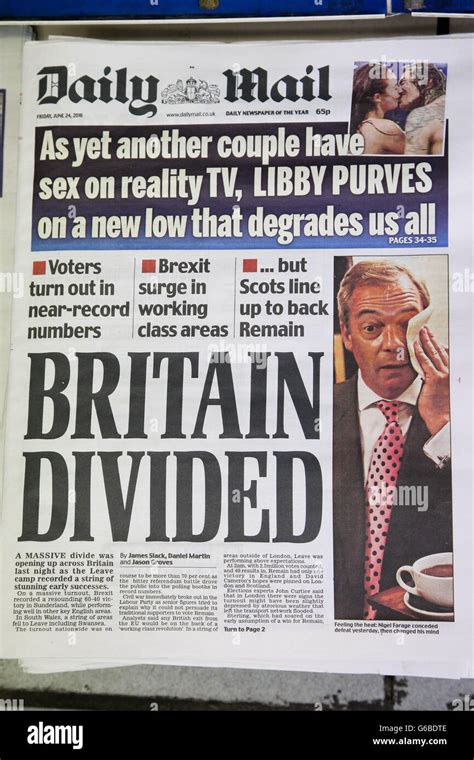 London Uk 24th June 2016 Daily Mail British Newspaper Front Pages