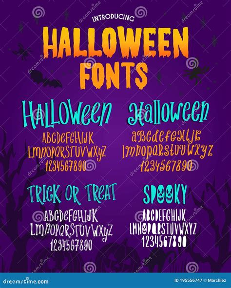 Conjunto De Fontes Halloween Alfabeto Tipogr Fico Com Ilustra Es Coloridas Assustadoras E