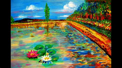 Painting Landscape Water Lilies Contemporary Impressionist Acrylic By Rami Benatar Youtube