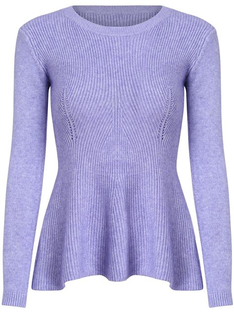 Purple Round Neck Ruffle Knit Sweater Sheinsheinside
