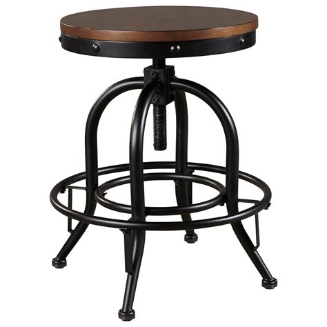 Signature Design By Ashley Valebeck Metal Counter Height Swivel Barstool With Wood Seat Royal