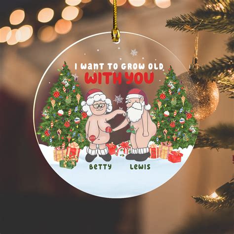 Personalized Naked Old Couple I Want To Grow Old With You Christmas Acrylic Ornament Gift For