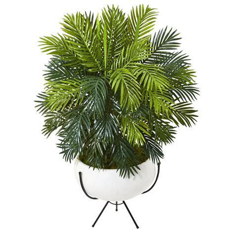 45” Areca Palm Artificial Plant In White Planter With Metal Stand