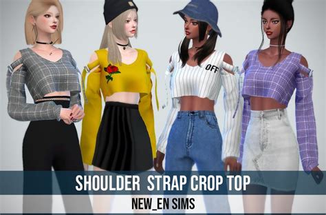 Newen Strap Crop Top Sims 4 Clothing Crop Tops