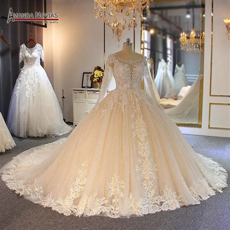 luxury beading wedding dress with long sleeves amanda novias top brand bridal dress 2022