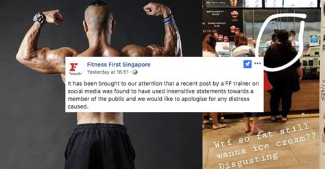 fitness first singapore suspends trainer who fat shamed lady on instagram story mothership sg