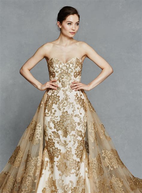 Gold Embroidered Wedding Dress White And Gold Strapless Gown Spring
