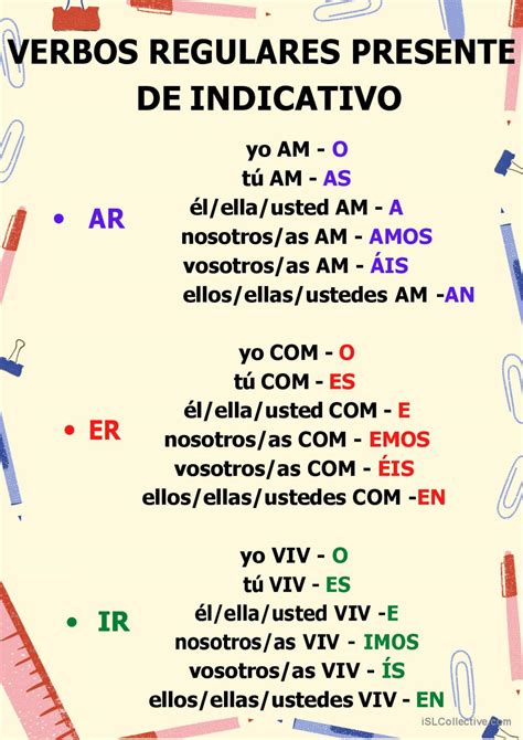 Verbos Regulares Espa Ol Ele Hojas De Trabajo Pdf Doc