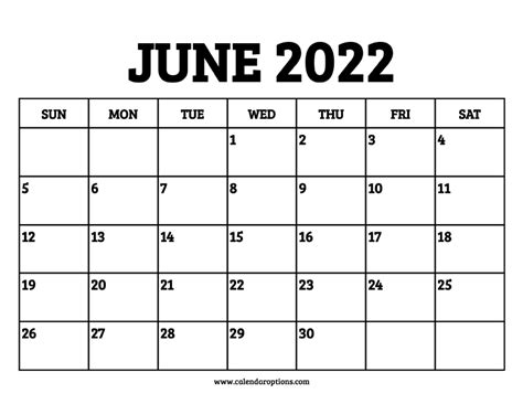 June 2022 Calendar Printable Calendar Options
