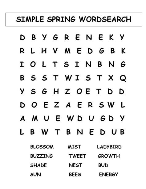 Spring Word Search Printable Free
