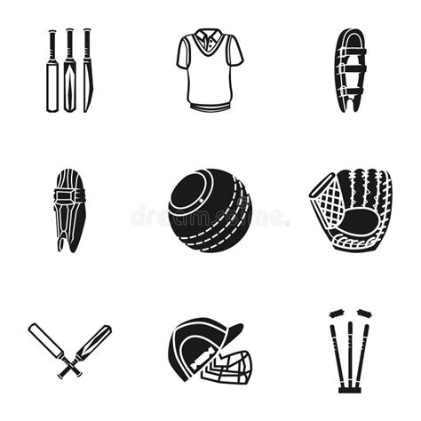 Cricket Equipment Icon Set Simple Style Stock Vector Illustration Of