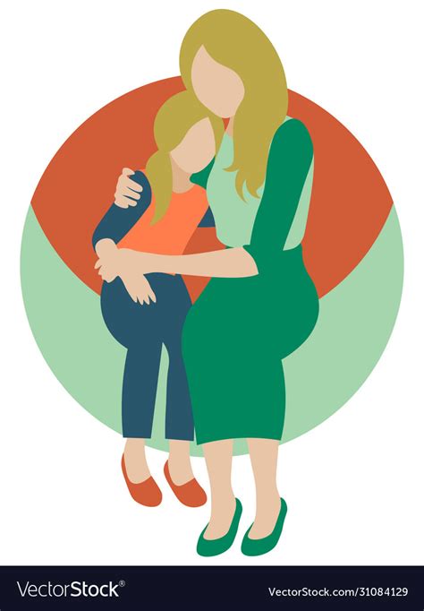 Cute Cartoon With Mother And Daughter Hugging Vector Image