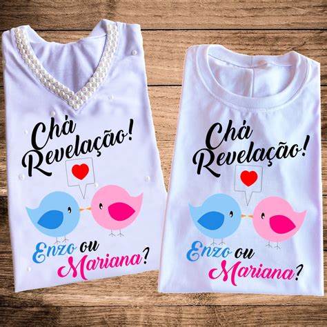 Camisetas Chá Revelação Mãe E Pai Passarinhos Com Nome Elo7