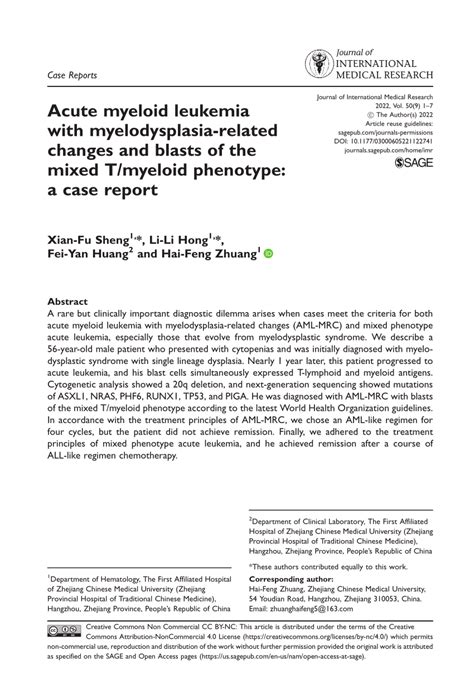 Pdf Acute Myeloid Leukemia With Myelodysplasia Related Changes And