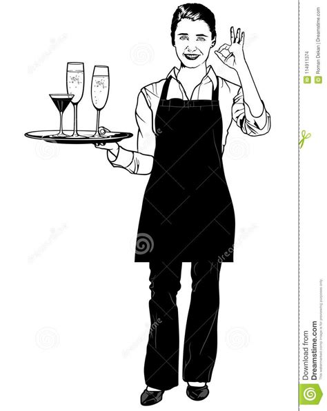 Waitress Holding A Tray And Gesturing Delicious Stock Vector