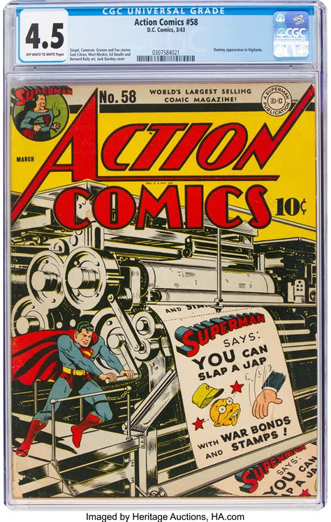 Action Comics 58 Dc 1943 Cgc Vg 45 Off White To White Lot