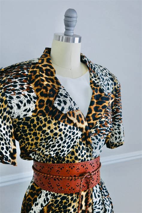 On Sale Vintage 1980s Leopard Print Dress 80s Retro Gem