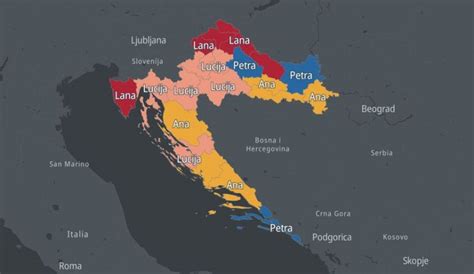 Map Of Croatia Showing Most Popular Names Over Generations Croatia Week
