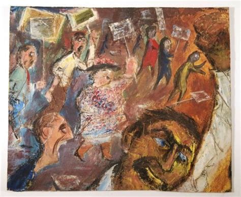 Angry Mob 1960s Vintage Oil Painting Civil Rights Era Protest Art