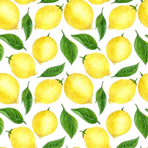 Watercolor Lemon Seamless Patten Hand Drawn Lemon Tree Fruits Leaves