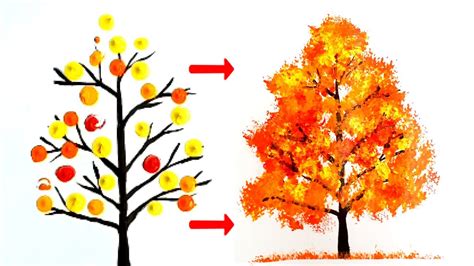 How To Paint Tree Acrylic Easy For Beginners Colorful Autumn Tree