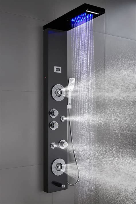elloandallo stainless steel shower panel tower system led rainfall waterfall shower head 6