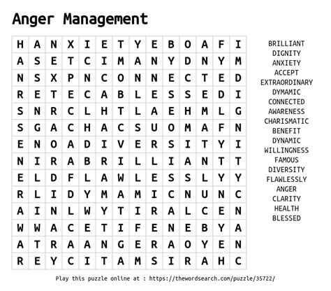 Free Printable Anger Management Word Search