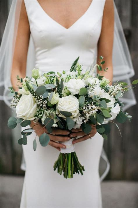 White Wedding Flowers With Greenery Bridal Bouquetwhite Rose Greenery