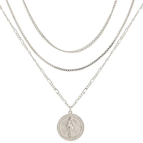 Mc Medallion Layered Necklace Silver Layered Necklaces Silver Gold Rings Jewelry Silver