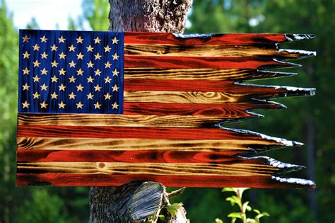 Charred Torn Wooden American Flag By Deep South Creations On Man Made